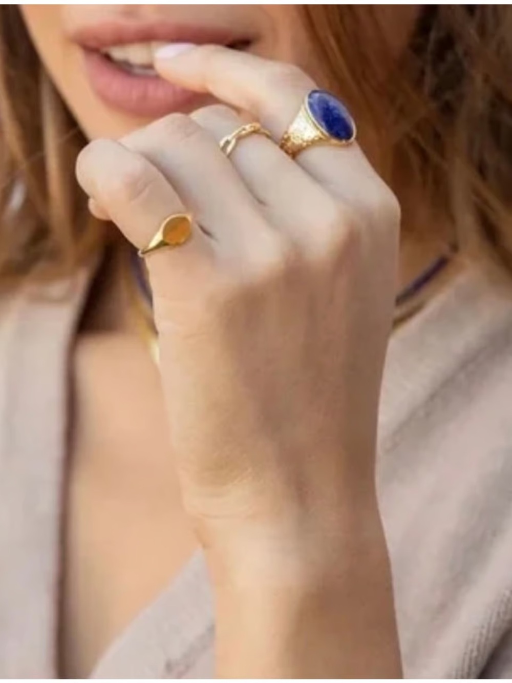 Gorjana Gold Ring with Blue Lapis Oval Stone size 7 - Picture 3 of 5